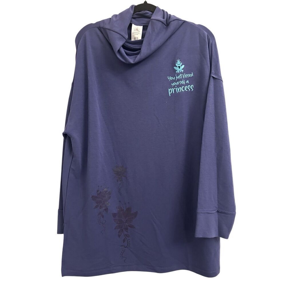 Disney Princess and the Frog Tiana Cowl neck Tunic Shirt Purple Oversized M